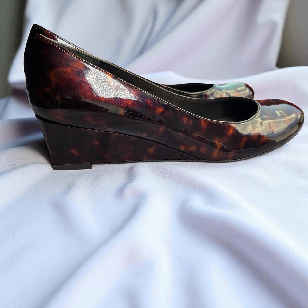 Stuart Weitzman Tortoiseshell Patent Wedge Pumps - Picture 3 of 12